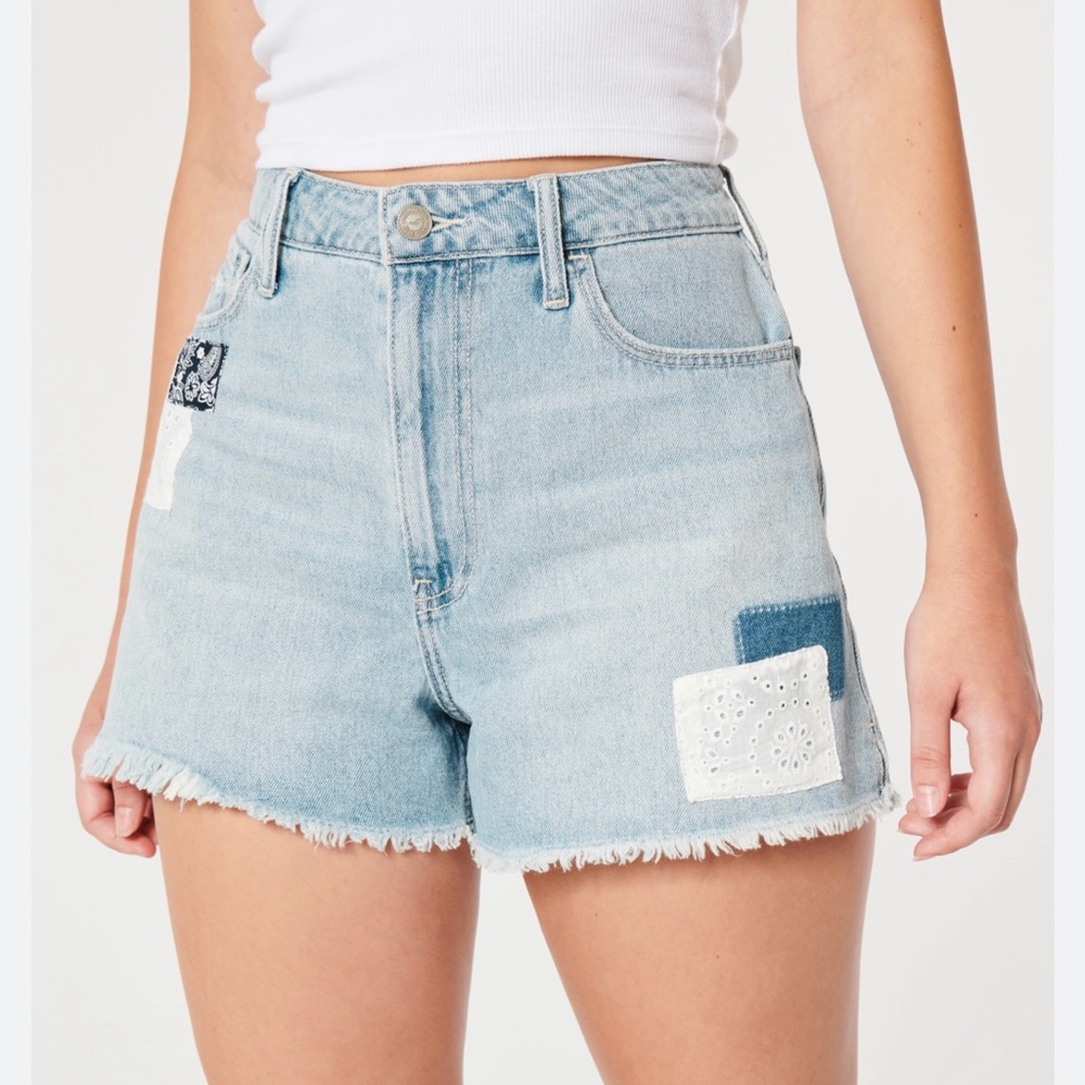 Hollister Light Blue Patchwork Jean Shorts